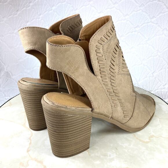 Universal Thread Block Heel Booties Women Sz 10 Taupe Edwina Open Toe Boho Chic - Picture 9 of 13